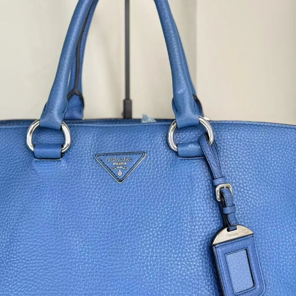 Prada Blue Leathe Convertible Shopper Tote - Picture 7 of 11